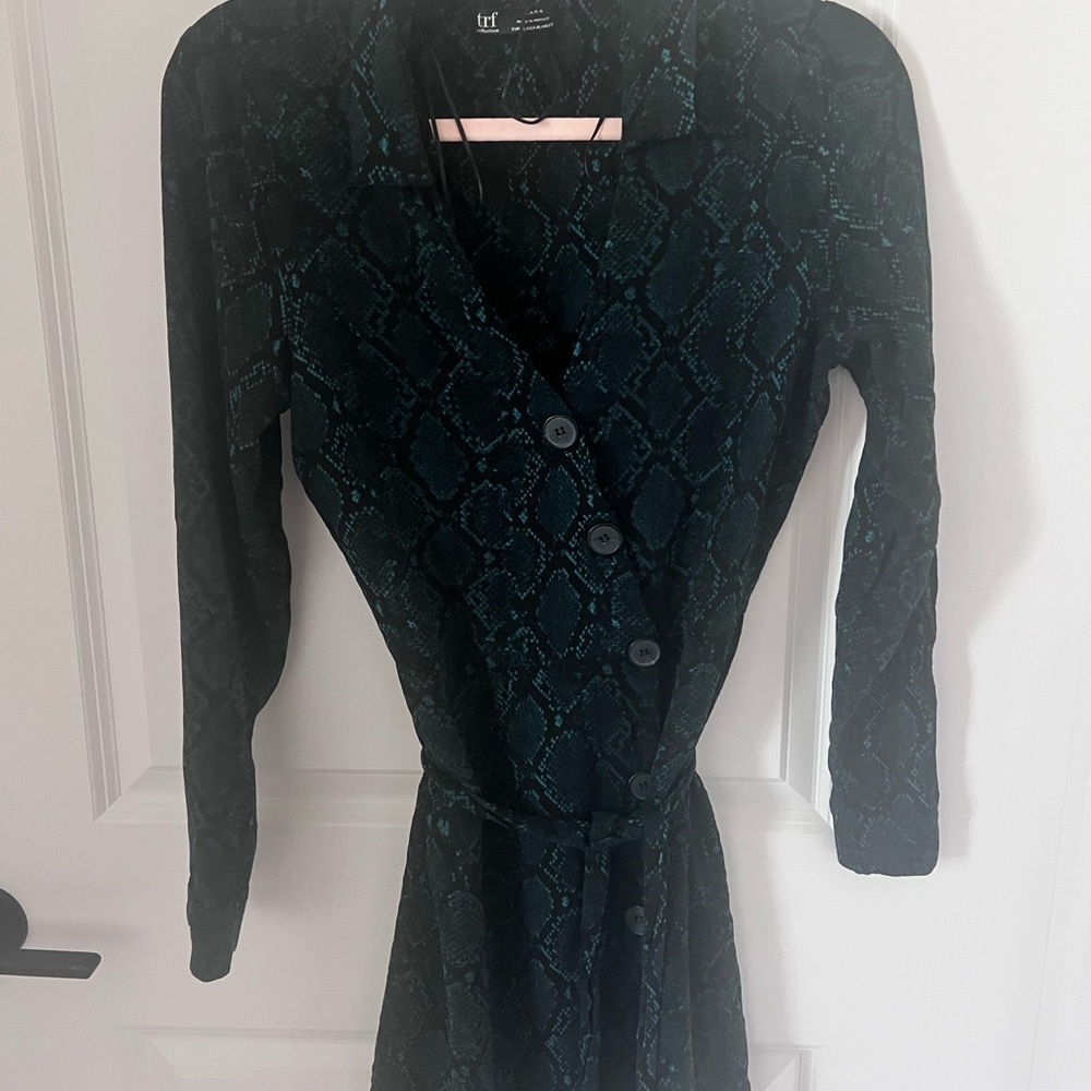 Zara Green Snake Print Long Sleeve Dress - Picture 4 of 10